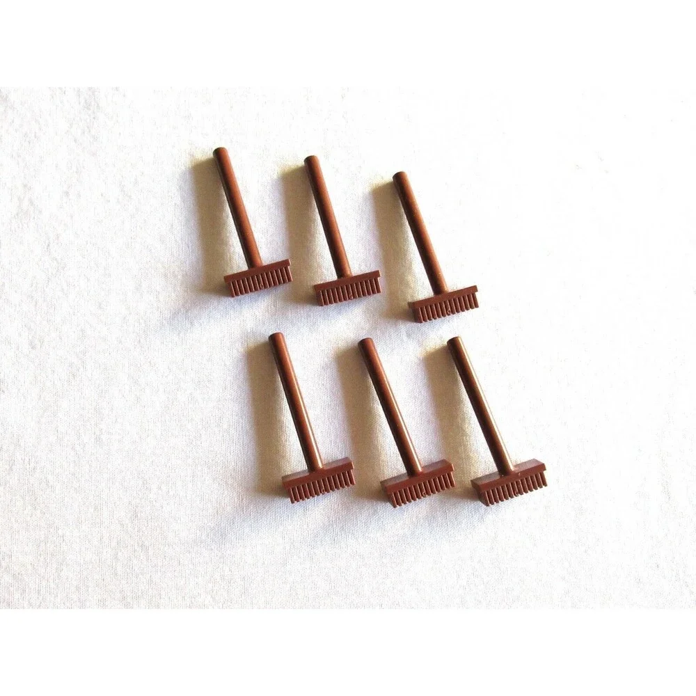 6x Lot Lego Reddish Brown Minifigure Push Broom Handled Brush Parts City